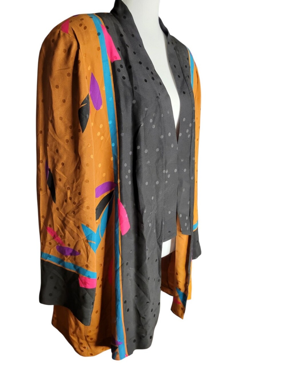 Vintage Hanae Mori 100% Silk Gold Black Statement Jacket - Picture 4 of 8